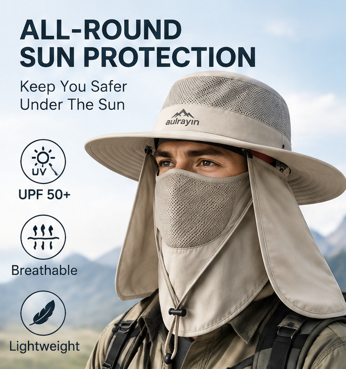 🏕️ 𝑨𝑼𝑳𝑹𝑨𝒀𝑰𝑵® Outdoor Adventure Sun Hat – UPF 50+ Quick-Dry & Breathable Safari Cap