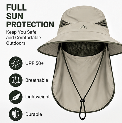 🏕️ 𝑨𝑼𝑳𝑹𝑨𝒀𝑰𝑵® 360° Outdoor Sun Hat – UPF 50+ Detachable Neck Guard, Lightweight & Roll-Up